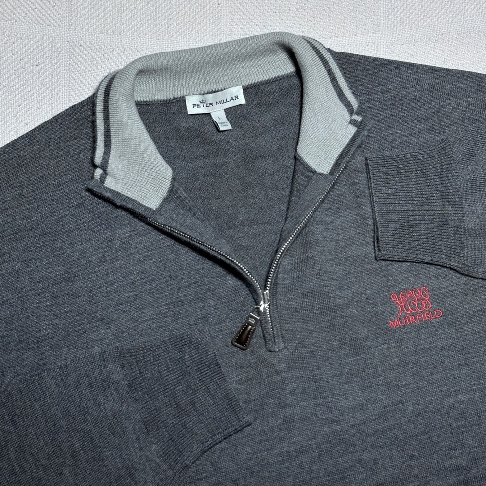 Peter Millar 1/4 Zip Sweater Mens Large Merino Wool Silk Muirfield Golf Scotland